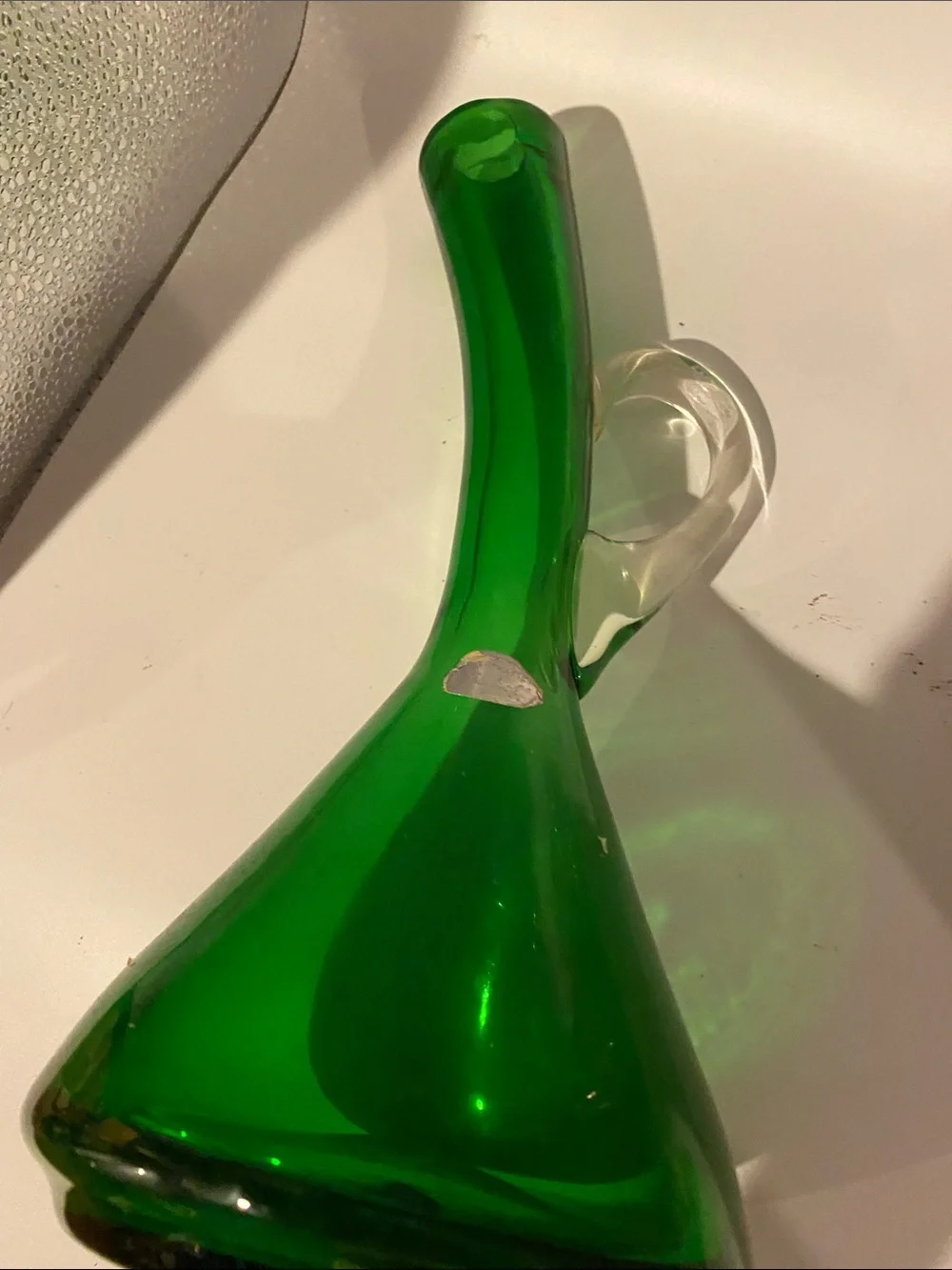 Vintage Elegant Emerald Green Glass Bud Vase with Clear Handle Bischoff